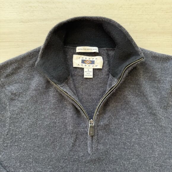 Joseph Abboud Men’s Merino Wool Sweater Size Small Gray Quarter Zip Long Sleeve - Picture 3 of 9